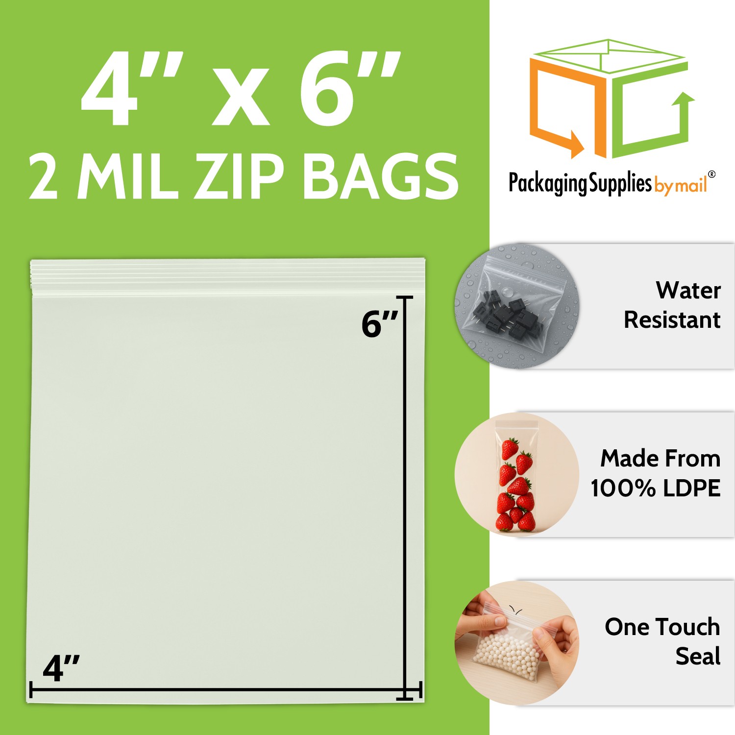 Clear Reclosable Plastic Bags White Block 4″ x 6″ 2 Mil Top Seal Bag 1000 Pcs