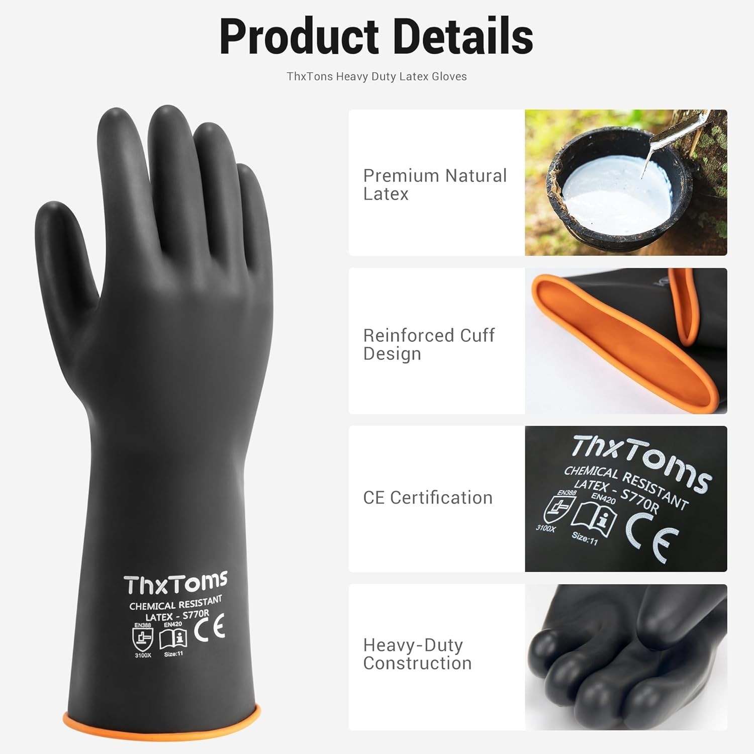 Long Rubber Gloves 22 Inch Durable Latex Acid Proof Oil Proof for Industrial Use