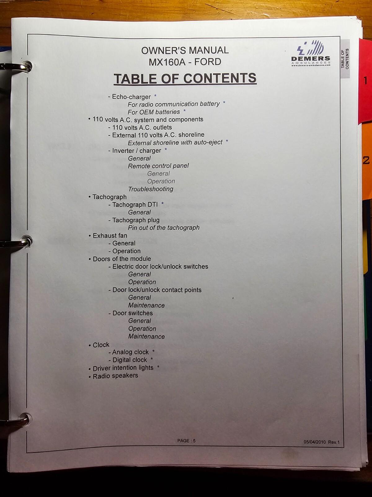 Demers Mystere MX160A Ambulance Owner’s Operator’s Manual C015249 Rev 1 2010