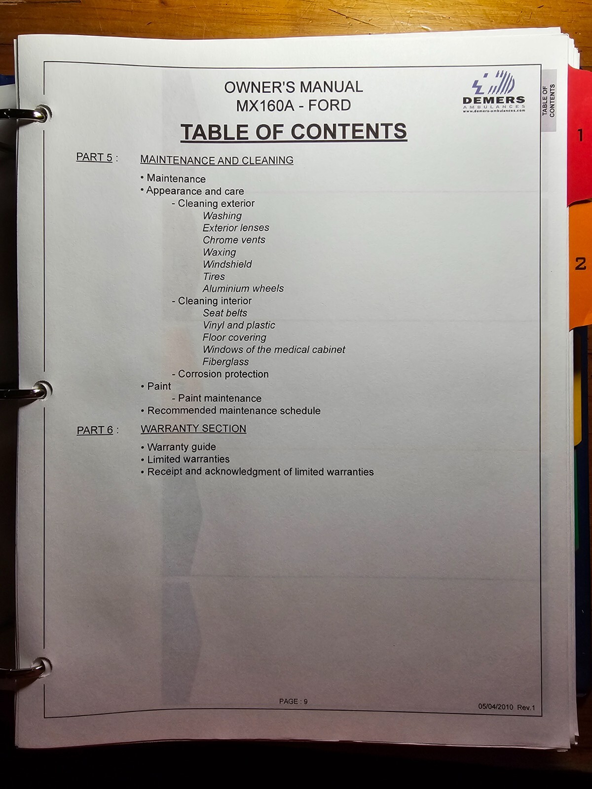 Demers Mystere MX160A Ambulance Owner’s Operator’s Manual C015249 Rev 1 2010