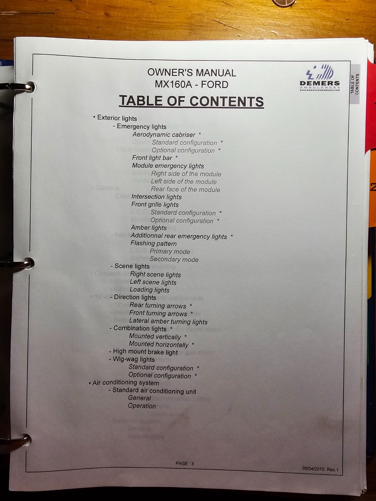 Demers Mystere MX160A Ambulance Owner’s Operator’s Manual C015249 Rev 1 2010