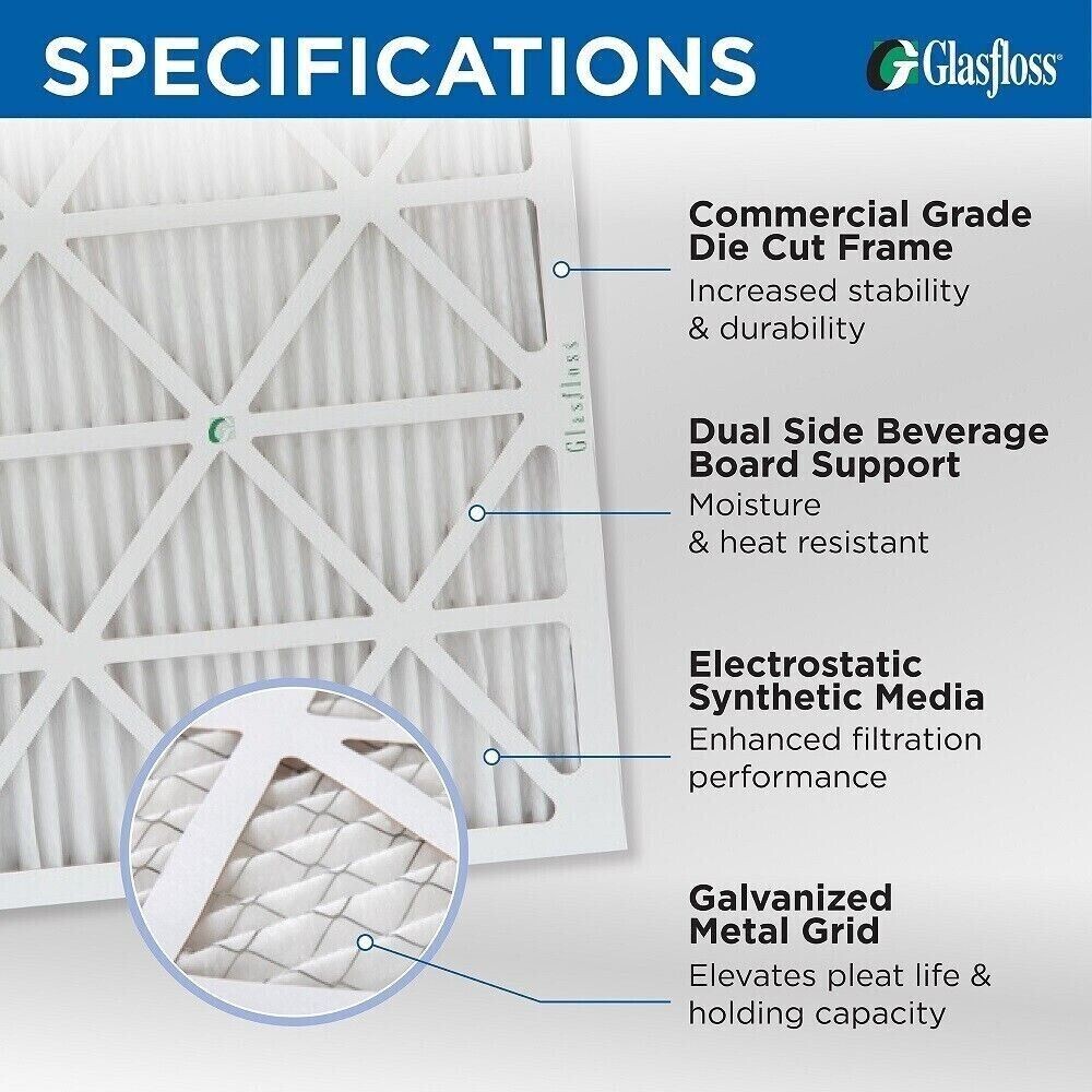 20x24x2 MERV 11 Pleated AC Air Filters by Glasfloss. 12 Pack