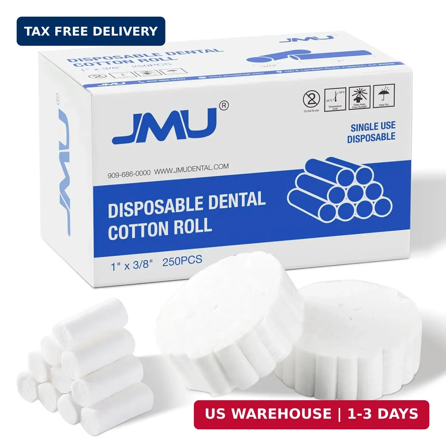 JMU 250 Pcs Dental Cotton Rolls, 1” Non-Sterile Nosebleed Plugs, Nosebleed Stop