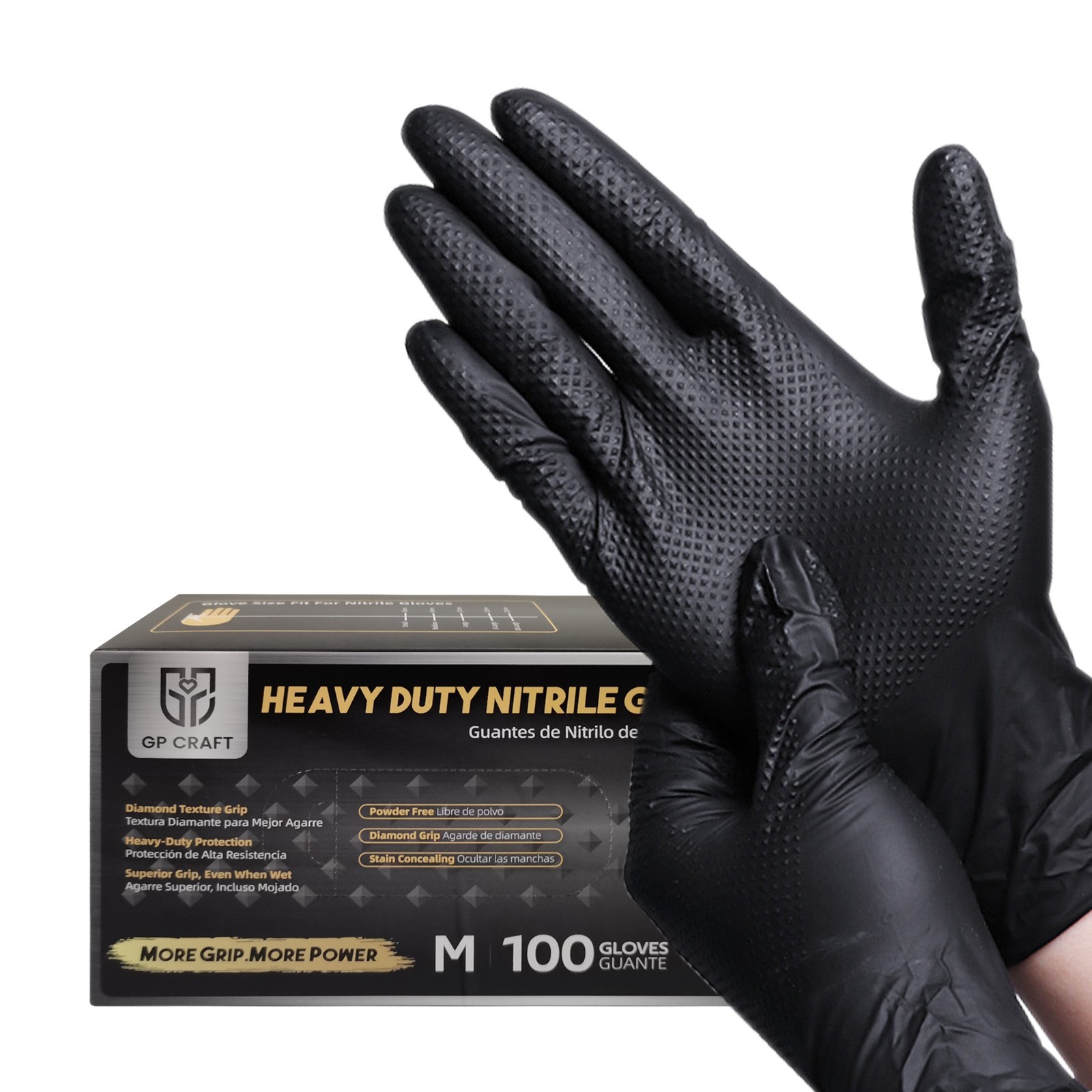 8Mil Black Disposable Nitrile Gloves 3-Pack Diamond Grip Heavy Duty Latex Free
