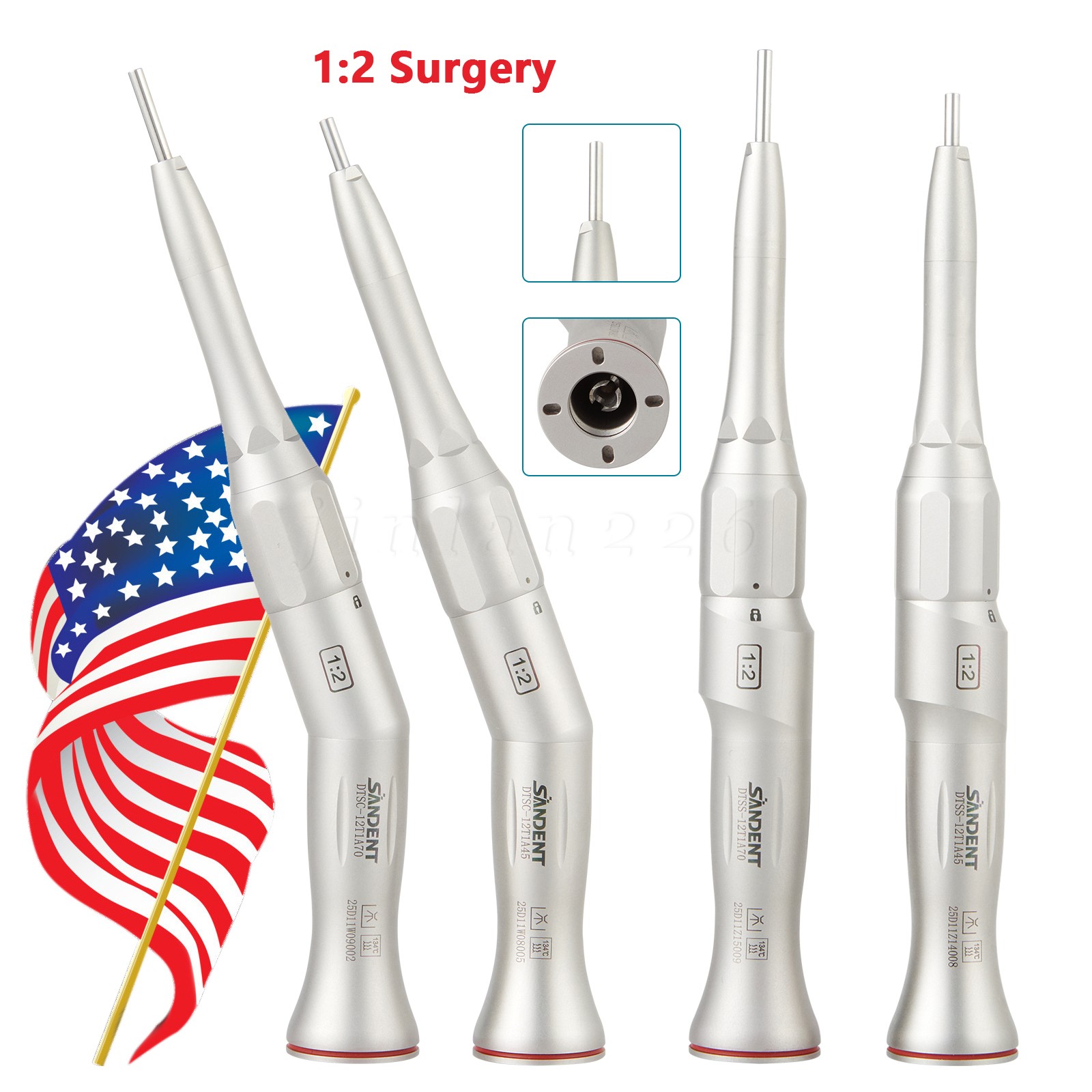 Dental 1:2 Surgical 20º Contra Angle/Straight Handpiece Fit 45mm/70mm
