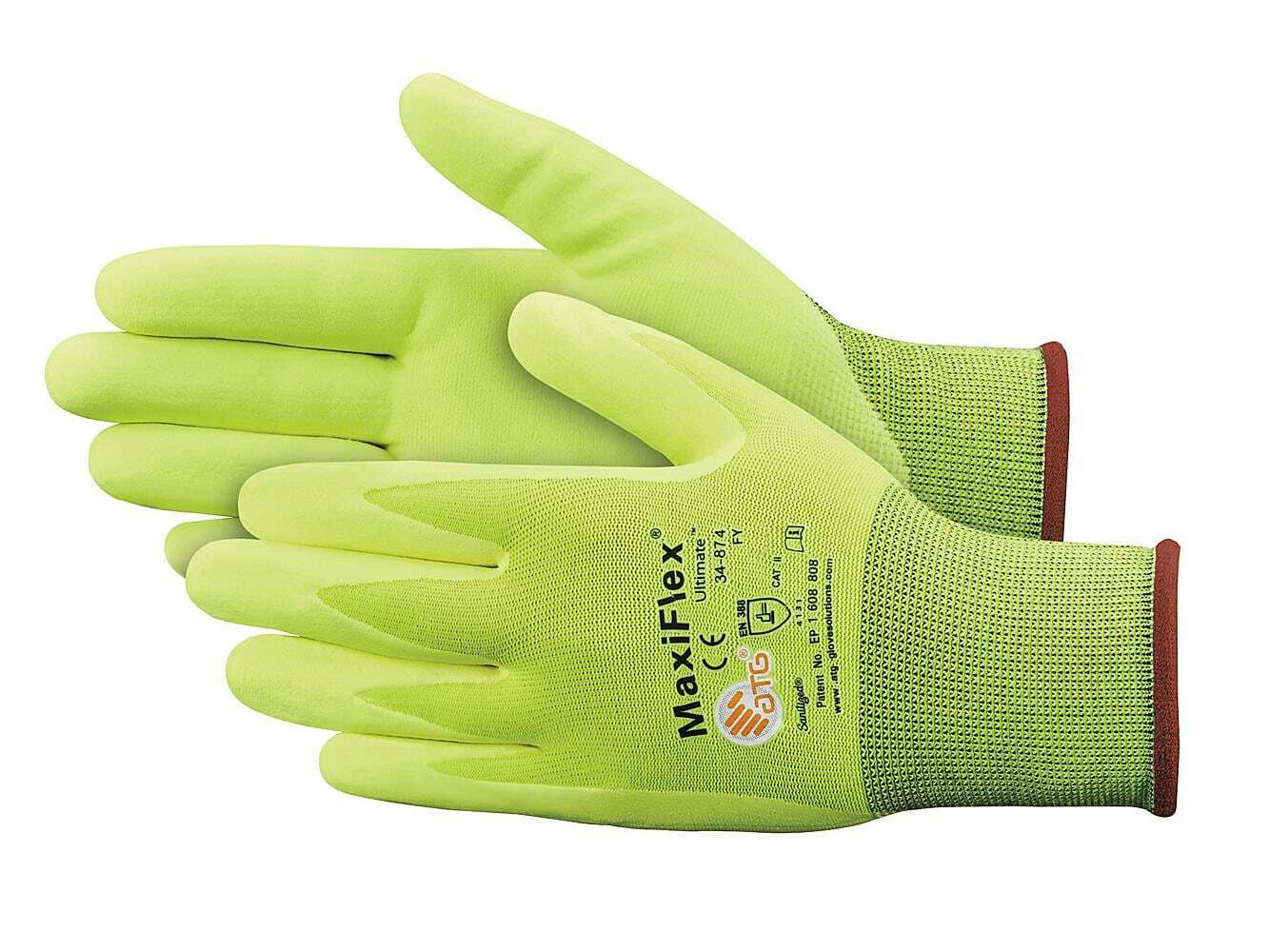PIP 34-874FY MaxiFlex ATG Hi-Vis Lime Ultimate Nitrile Foam WORK GLOVES SM-2XL