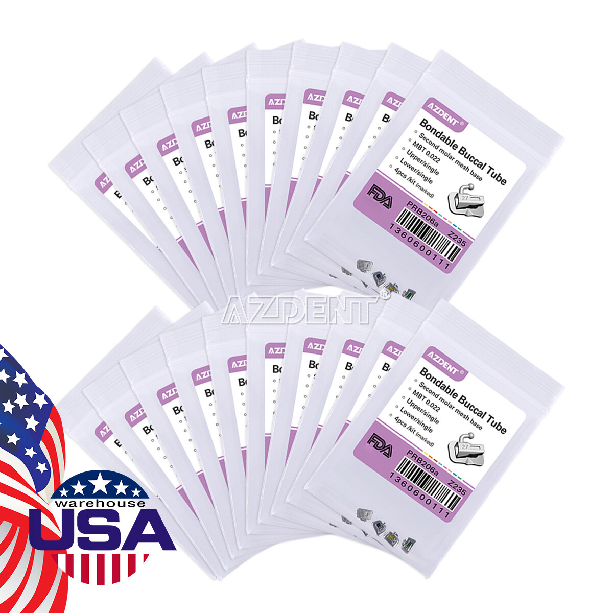 10-100X Dental Ortho Buccal Tube 2nd Molar MBT/Roth 022 Non-Convertible Bondable