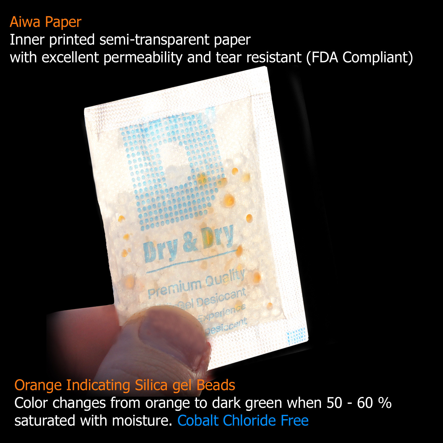 5 gram X 60 Packets “Dry & Dry” Food Grade Orange Indicating Silica Gel Packets