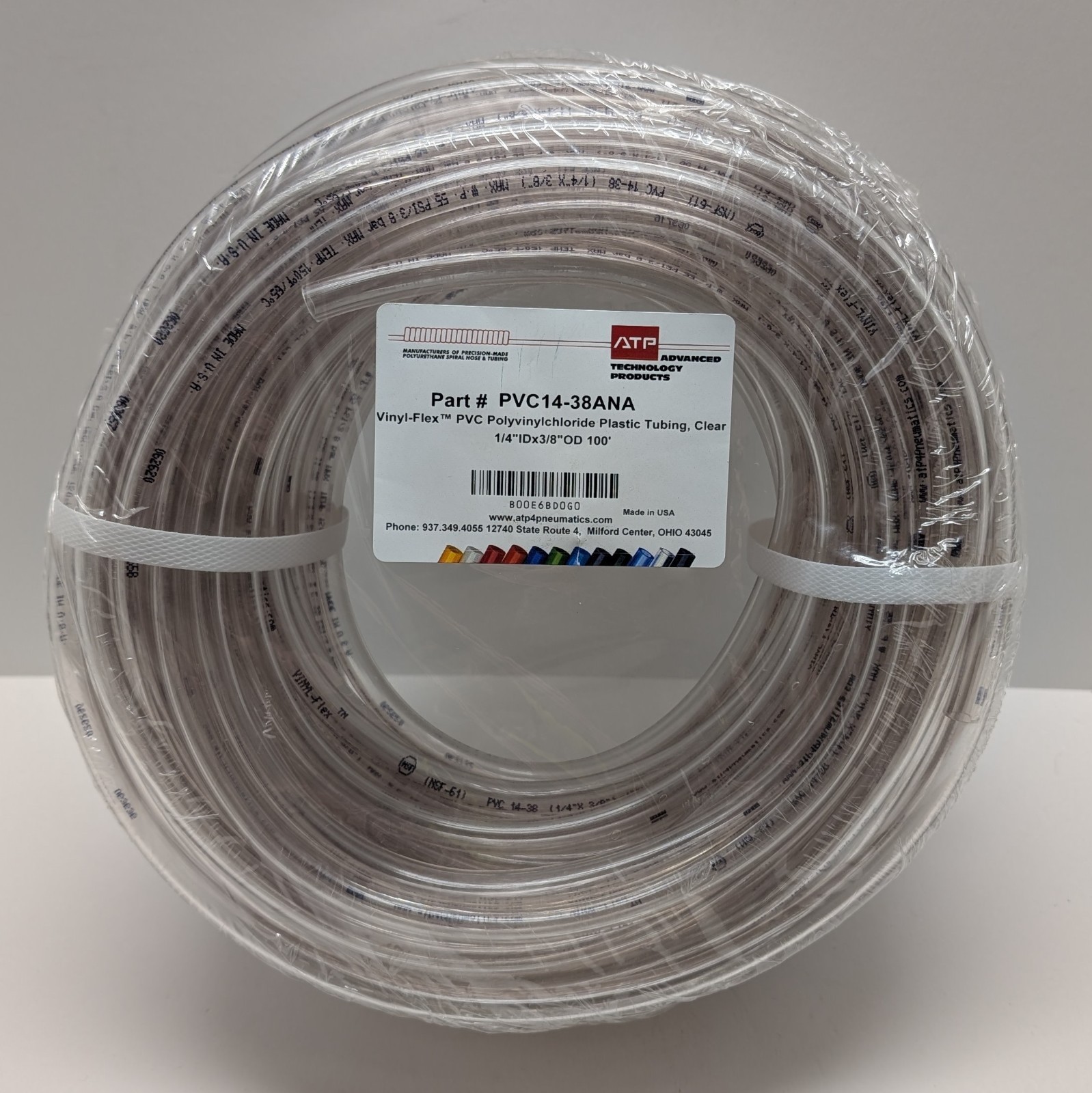 ATP Vinyl-Flex PVC Plastic Tubing PVC14-38ANA 1/4”ID x 3/8”OD 100′ Clear