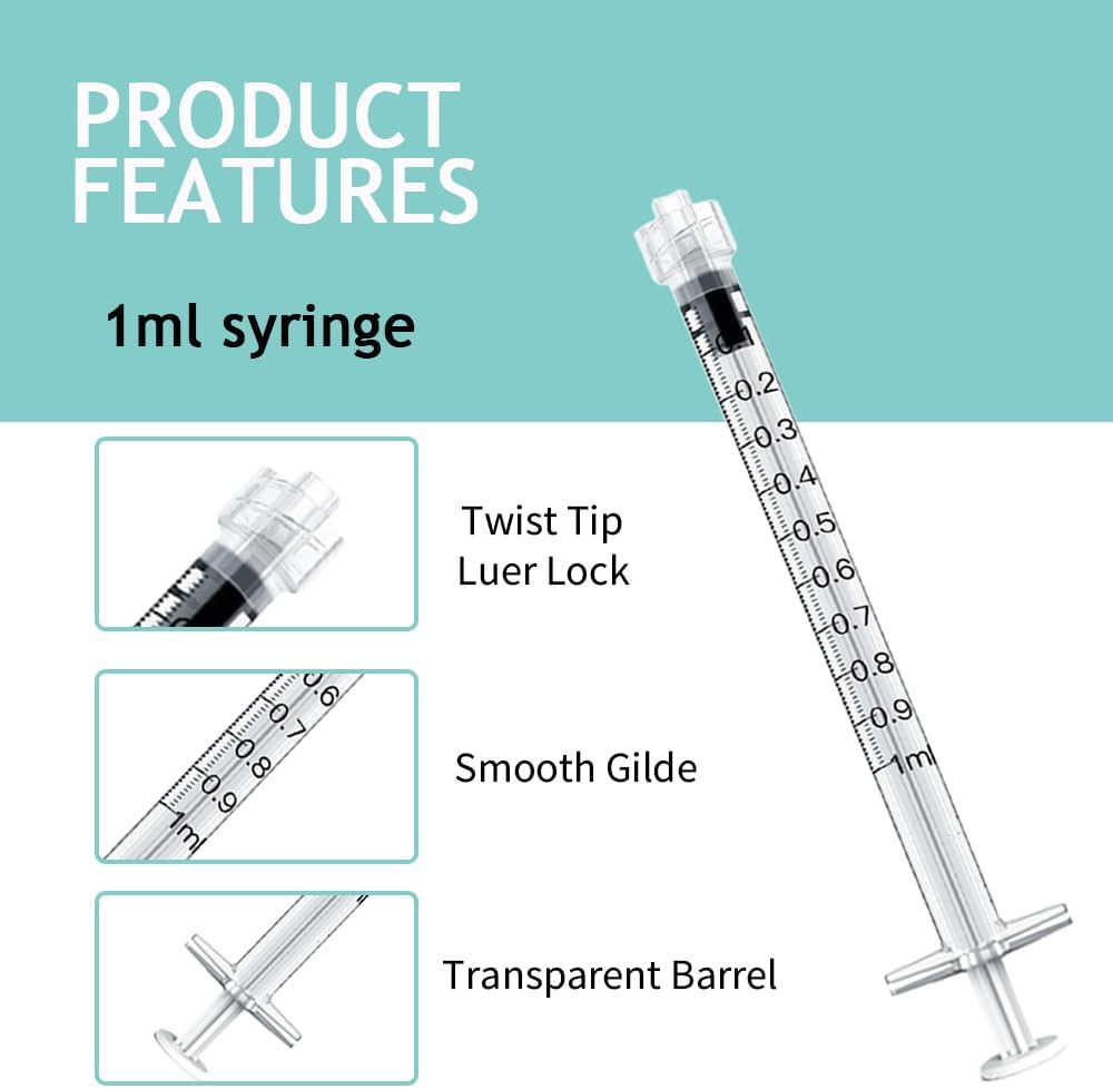 20 Pack 1ml Luer Lock Syringes without Needle Liquid Measuring Lab Dispensing