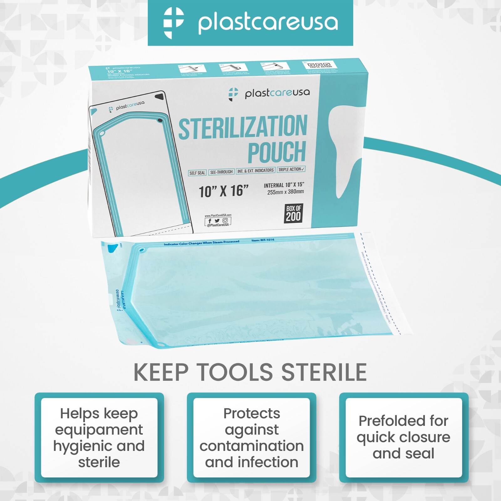 10″ x 16″ Self-Sealing Sterilization Pouches for Autoclave (1 Box of 200)