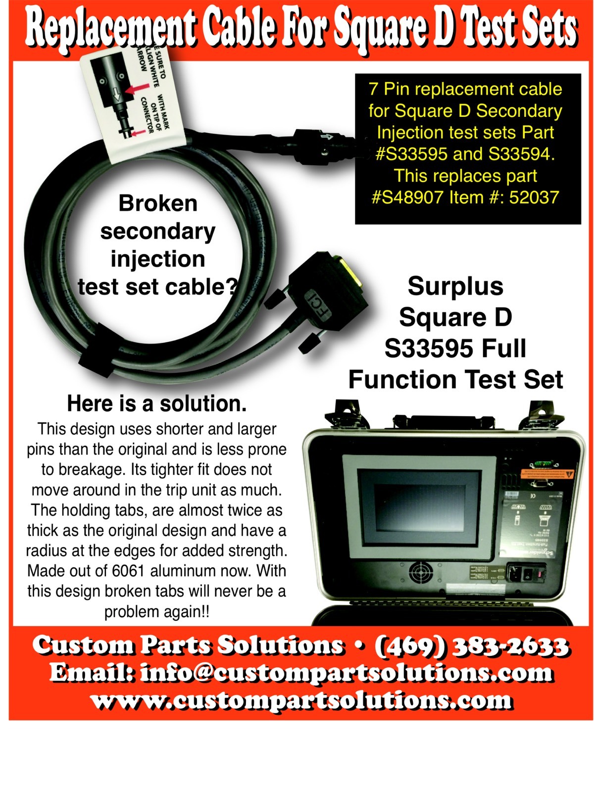 Aluminum Square D / Schneider 7 Pin Test Cable S33595 FOR FFTK NS, NT, NW TRIP