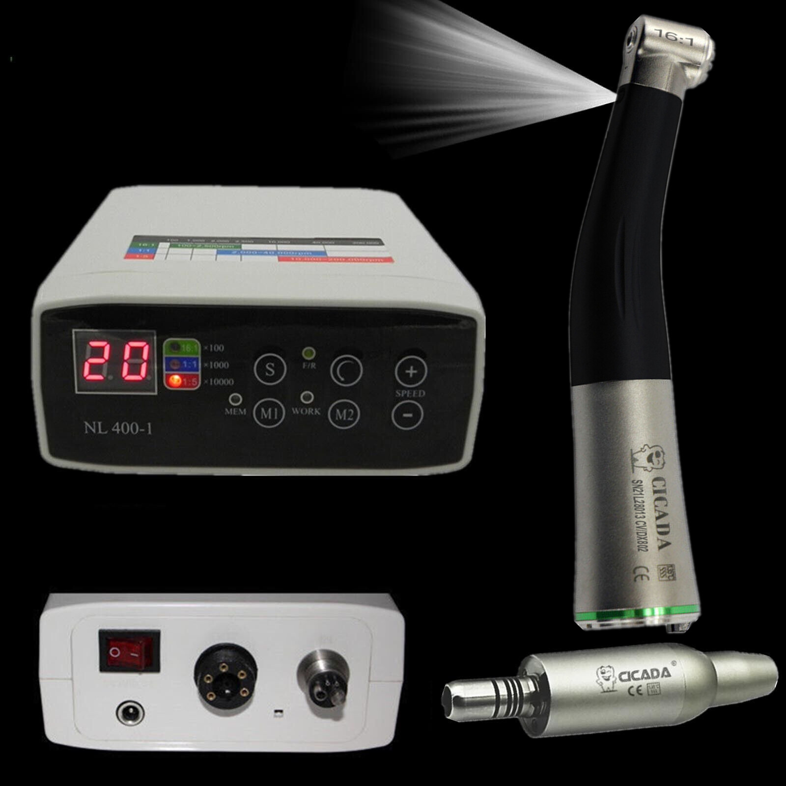Dental Electric Motor + 1:1 + 1:5 + 16:1 LED Handpiece Contra Angle