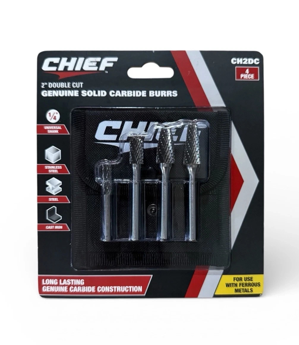 CHIEF CH2DC 2″ Double Cut Genuine Solid Carbide Burrs (4pc) 56405 New