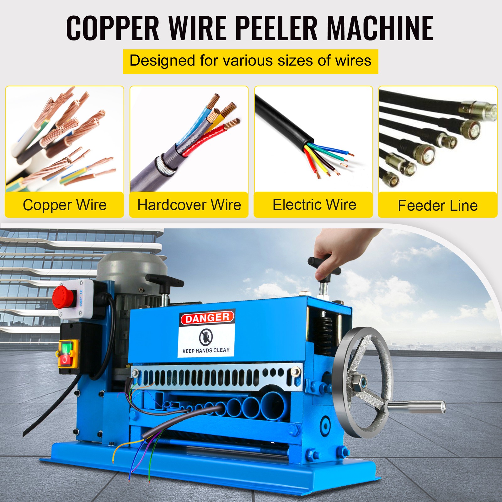 Electric Wire Stripping Machine 1.5-38mm Cable Stripper 0.06″-1.5″ 1/2HP