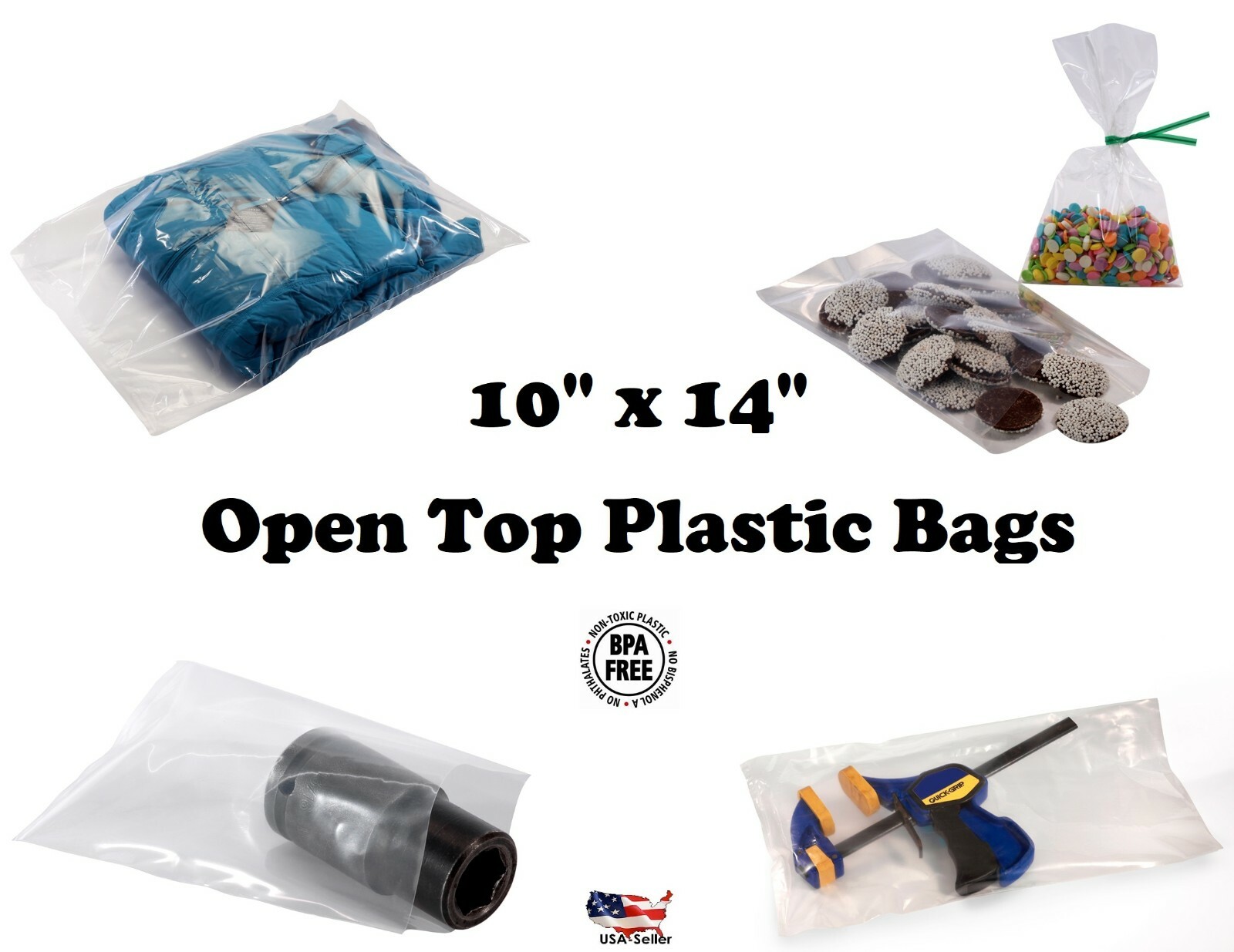 10×14″ Clear Poly Plastic 1-Mil Bags T-Shirt Apparel Packaging Open Top Baggies