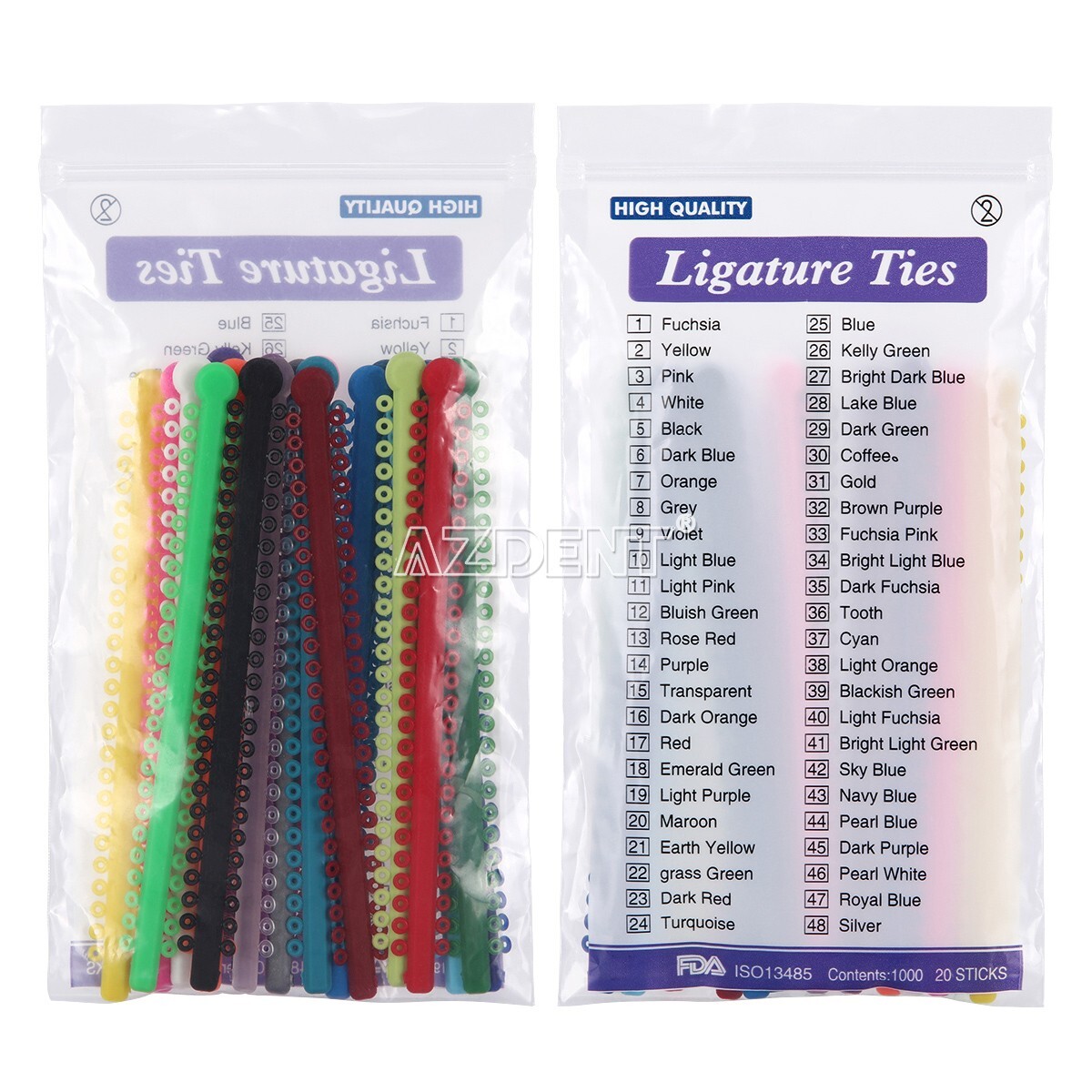 AZDENT Dental Orthodontic Ligature Ties Elastic Rubber Bands 1000 Ties/Bag
