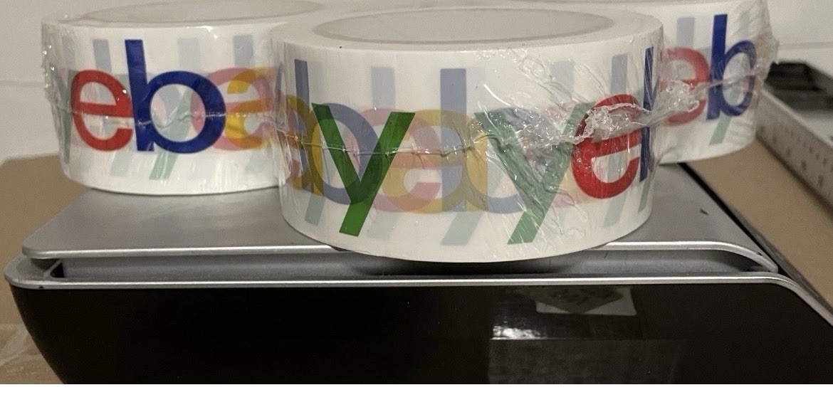 Four [4] Rolls eBay Branded Logo Black White Shipping Tape 75 yards x 2″ New