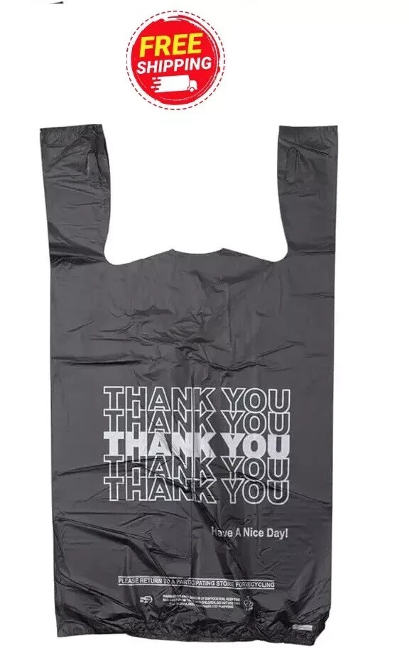 New Large 21 x 6.5 x 11.5 Thank You T-Shirt Plastic Black Bags 1000 FREESHIPPING