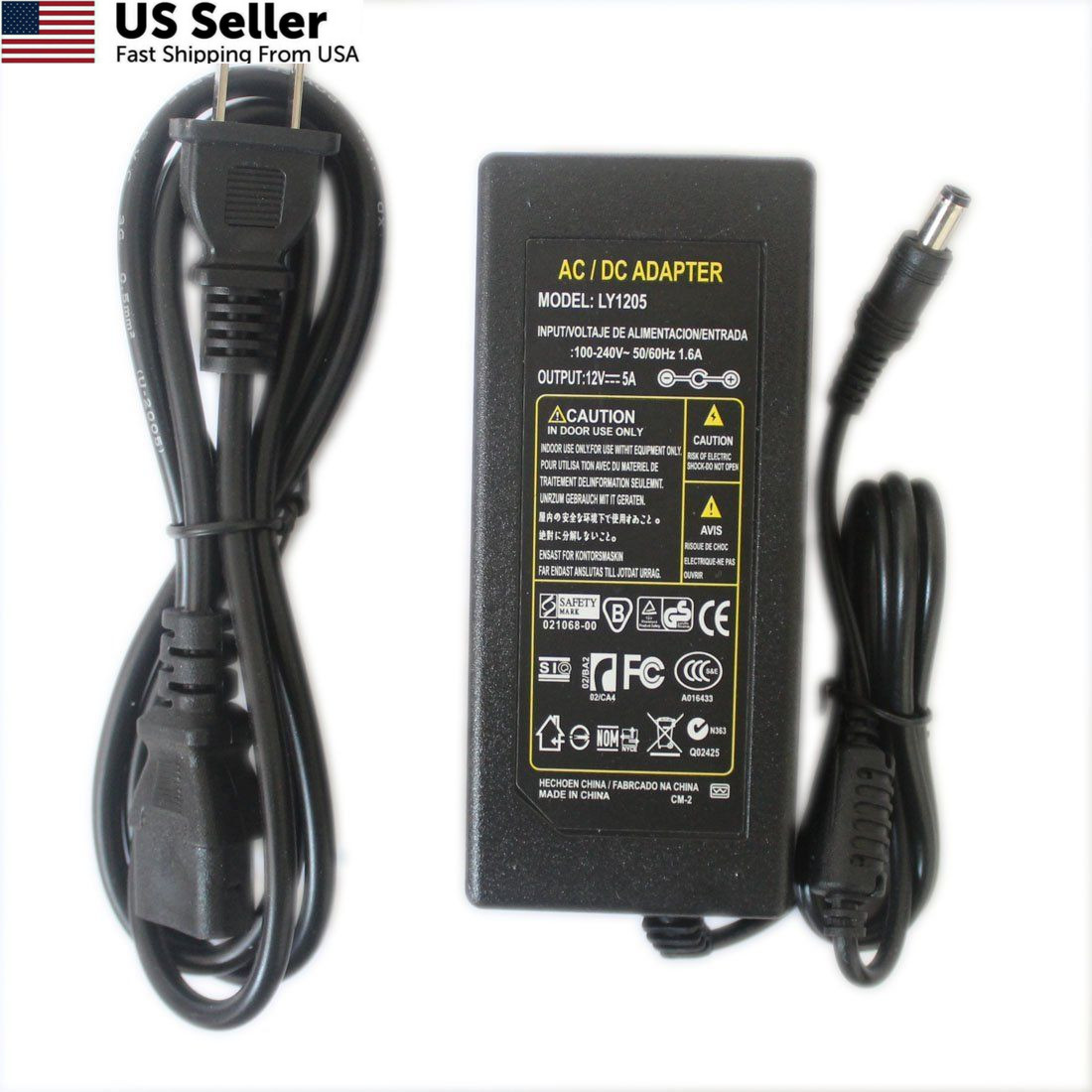 JOYLIT 12V 5A Power Supply Adapter 60W, AC 100-240V Convert to DC 12