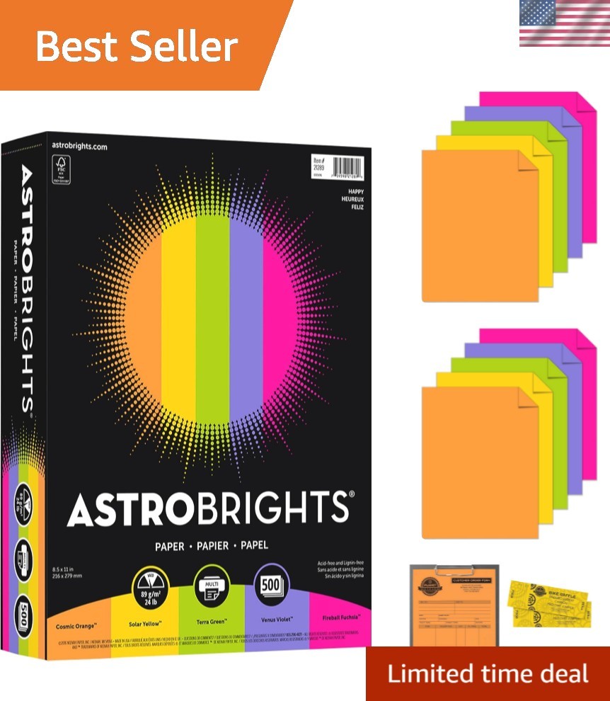 AstrobrightsR Bright Color Paper, 8 1/2in. x 11in., 24 Lb, Assorted Colors, R…