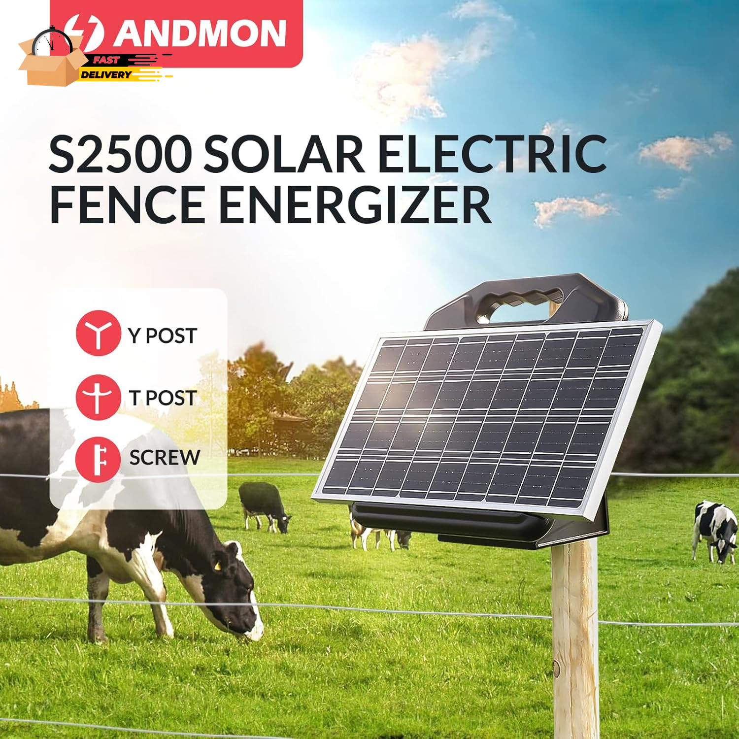 S2500 2.2 Joule Solar Fence Charger, 60 Miles Solar Electric Fence Charger For