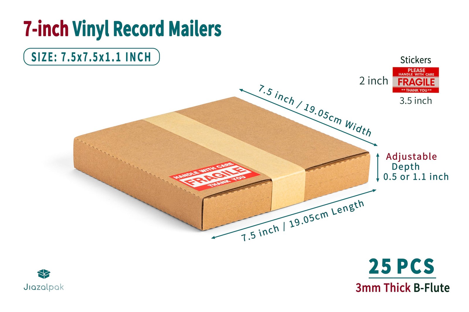 Jiazalpak 7 Inch 45 RPM Record Mailers (NOT for 12″ LPs), 7.5 25 Pack, Brown