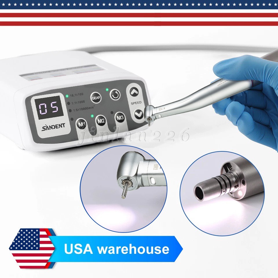 SANDENT Dental LED micromotor motor eléctrico/contra angulo 1:1/1: 5 aumento USA