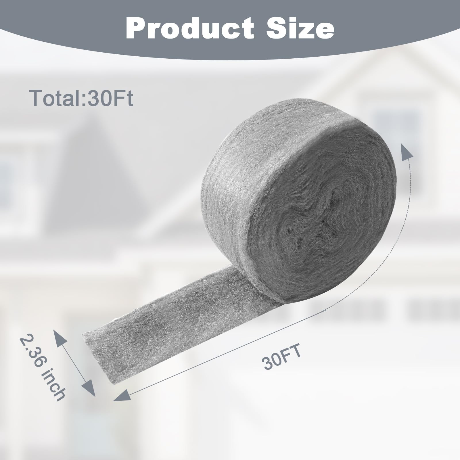 Stainless Steel Wool, 30FT Steel Wool Fill Fabric Roll, Gap Blocker Coarse Wire