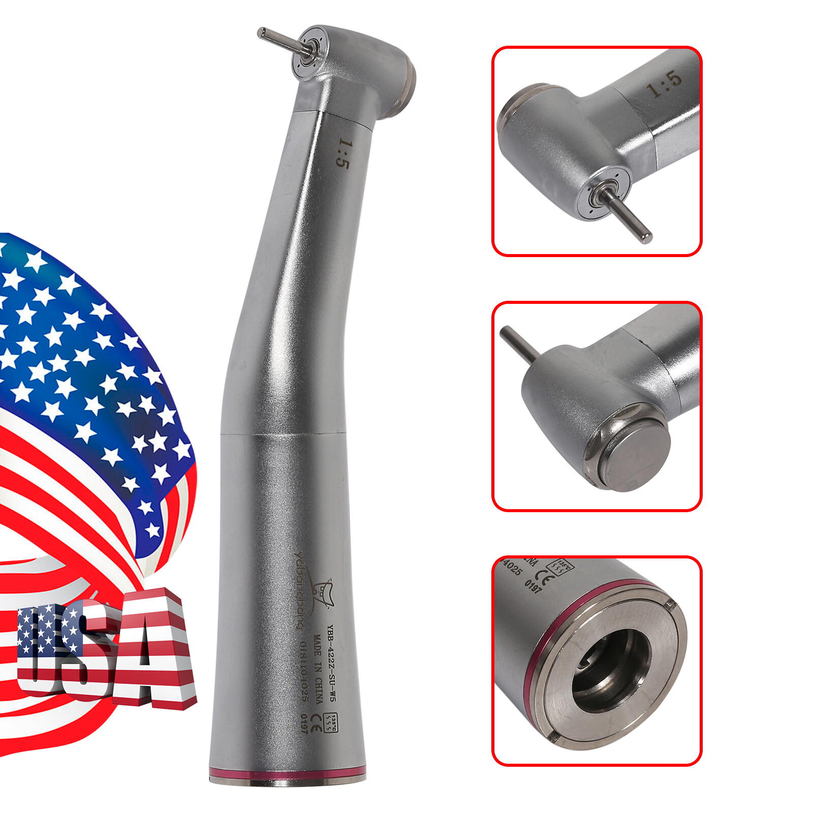 Dental 1:5 Optic LED Contra Angle Increasing Handpiece Fit NSK Electric Motor CE