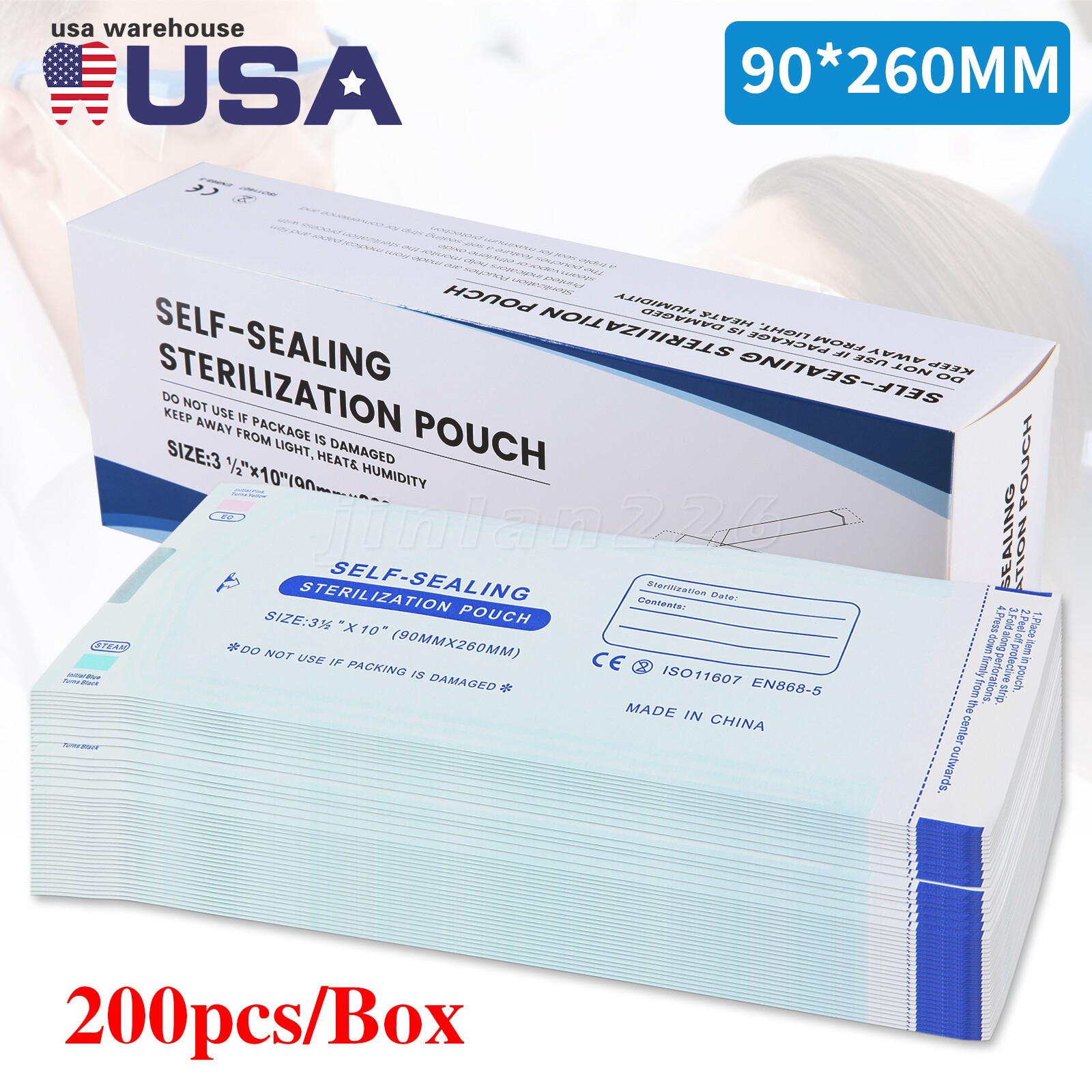 Self-Sealing Sterilization Pouches 3.5″ x 10″ 200 Pcs / Box pa
