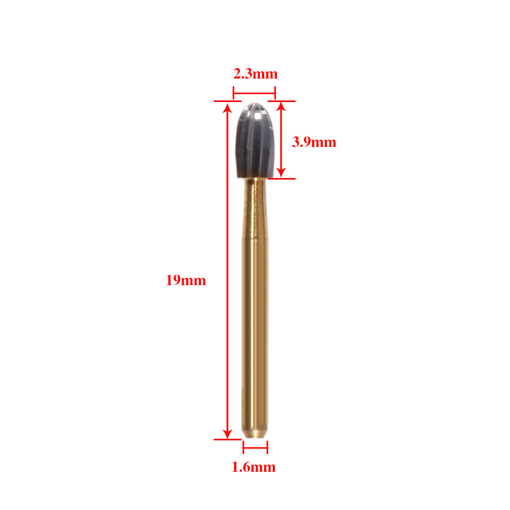 10Pcs Dental Trimming+Finishing Carbide Burs Egg Shape Football Gold FG7408