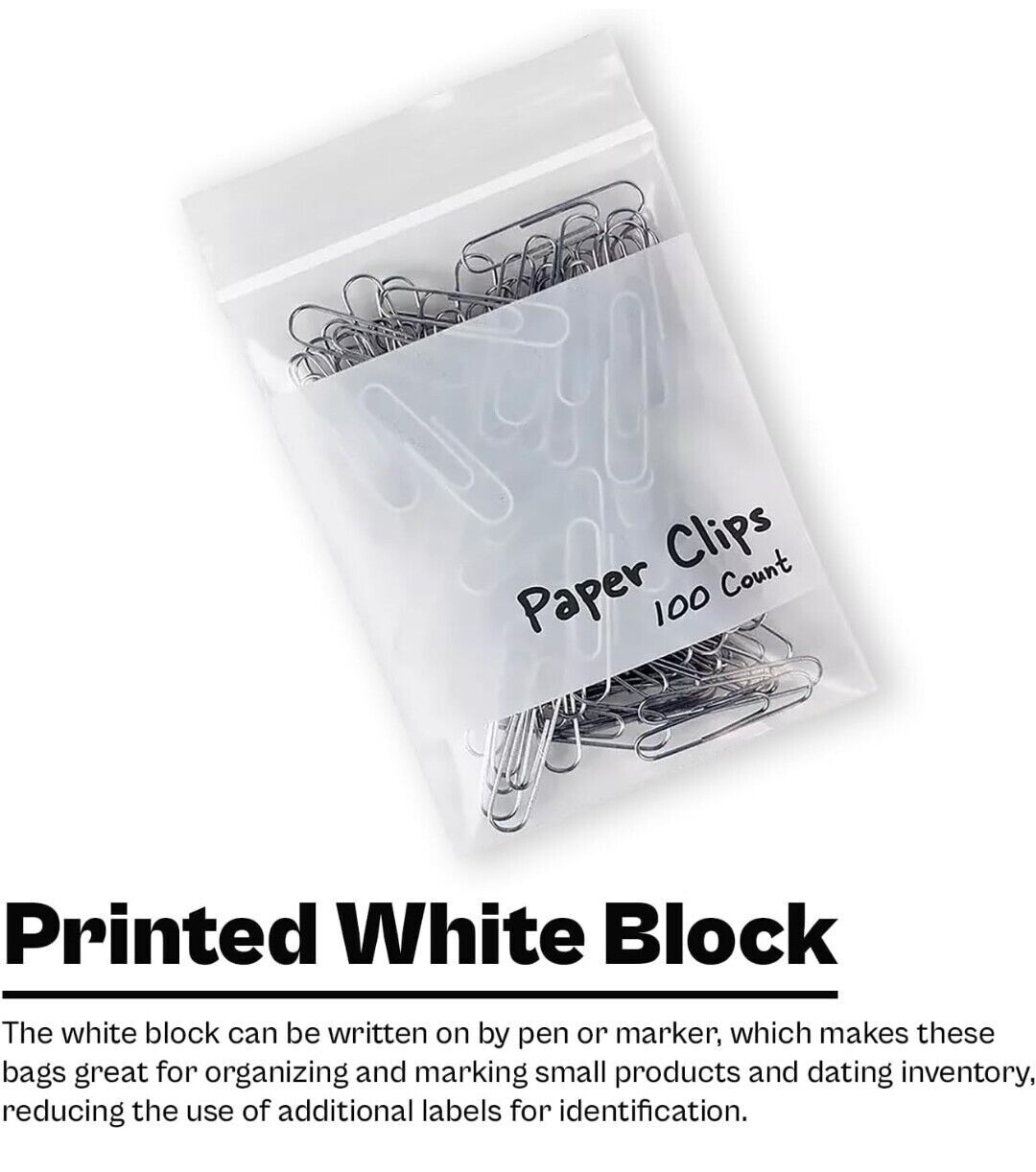 1000/PCS White Block 3″x5″ Clear Reclosable Seal Bag Plastic Zip Lock Bags 4Mil