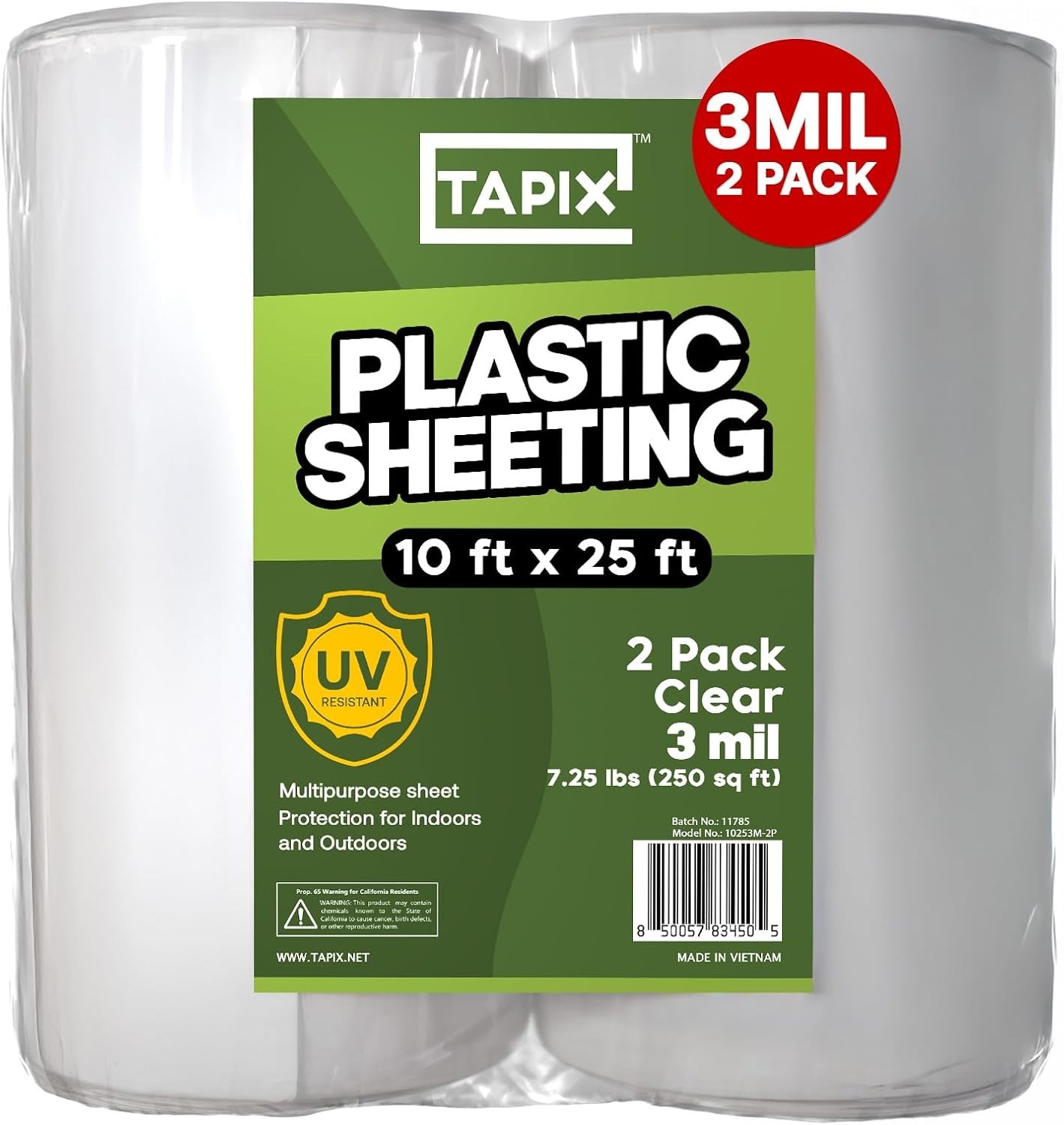 Plastic Sheeting (10′ X 25′) Long, 3 Mil (2 Pack) – UV Protection Poly Sheeting