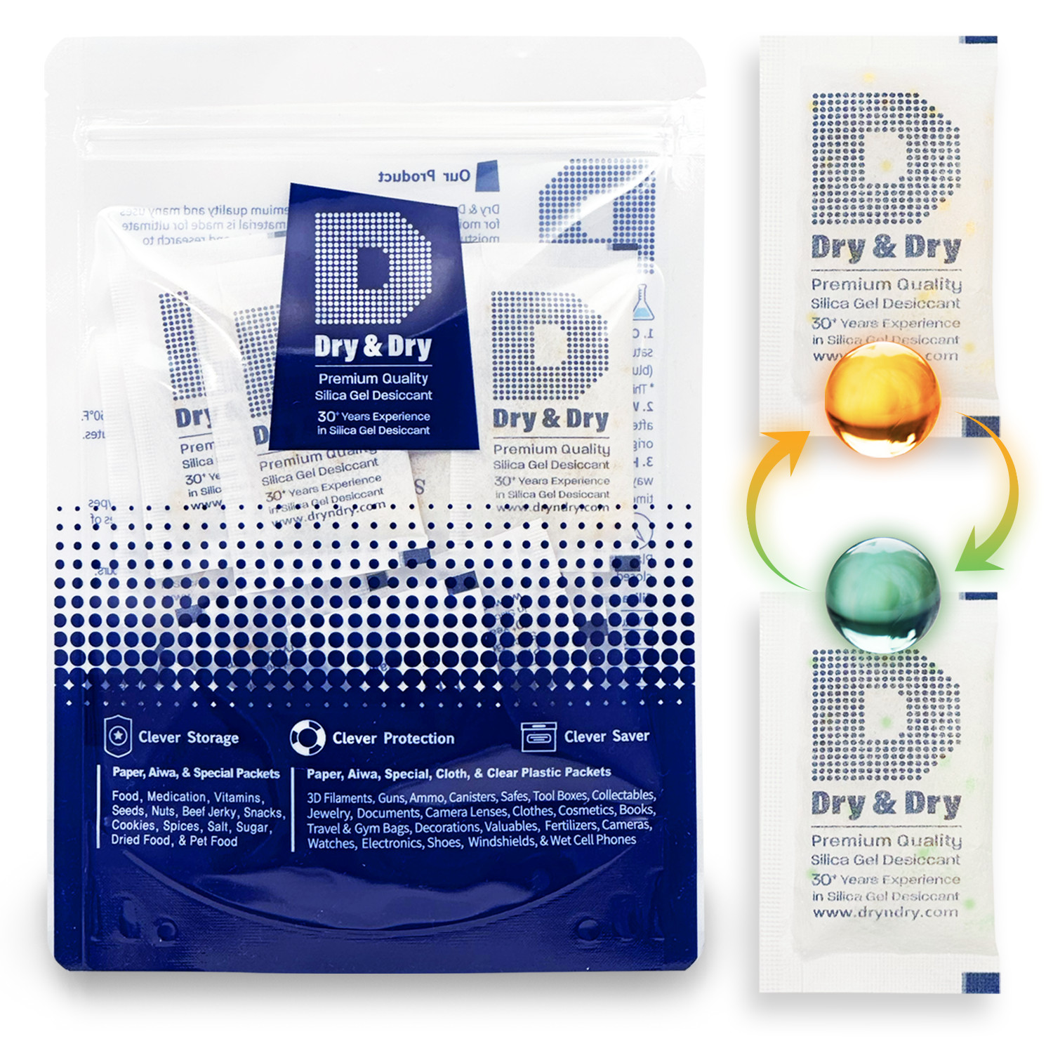 10 gram X 15 PK “Dry & Dry” Food Grade Orange Indicating Silica Gel Packets