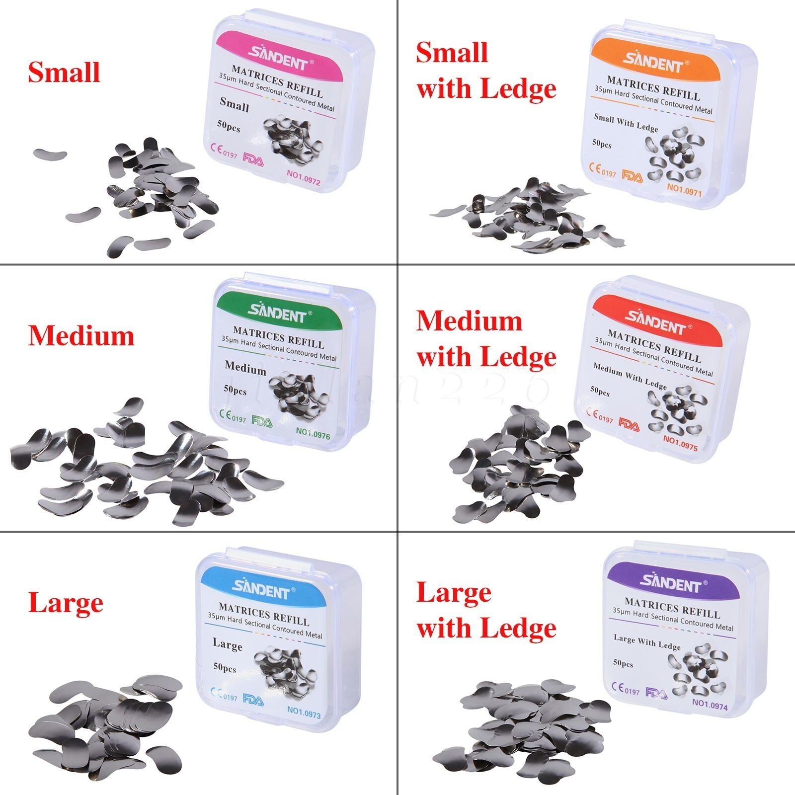 100 Pcs Dental Sectional Contoured Metal Matrices Refill Matrix Band Ledge 35um