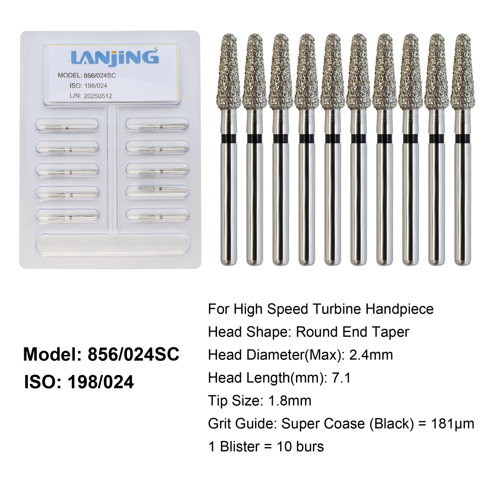 Dental Diamond Burs Football Round End Taper Coarse Fine FG High Speed 856 850