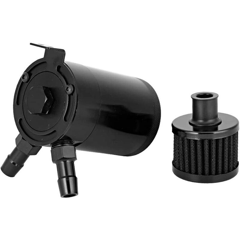 2-Port Oil Catch Can Kit Reservoir Petrol Diesel Turbo Baffled Universal Black