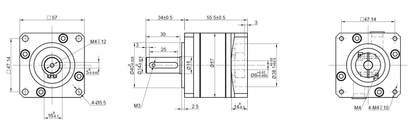 Ratio 5:1 Backlash 30arc-min Planetary Gearbox for Nema 23 8mm Input Shaft
