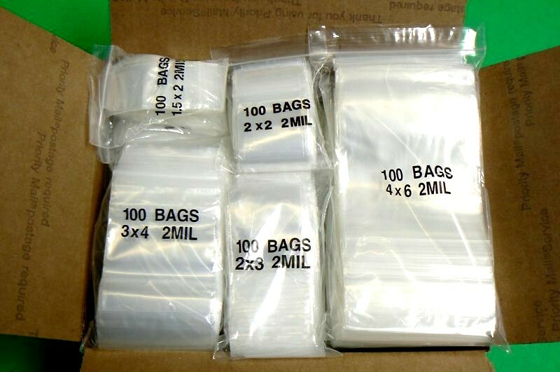 2000 Zip Seal Lock Bags 2mil Clear 5 Sizes Assorted 1-1/2×2 2×2 2×3 3×4 4×6