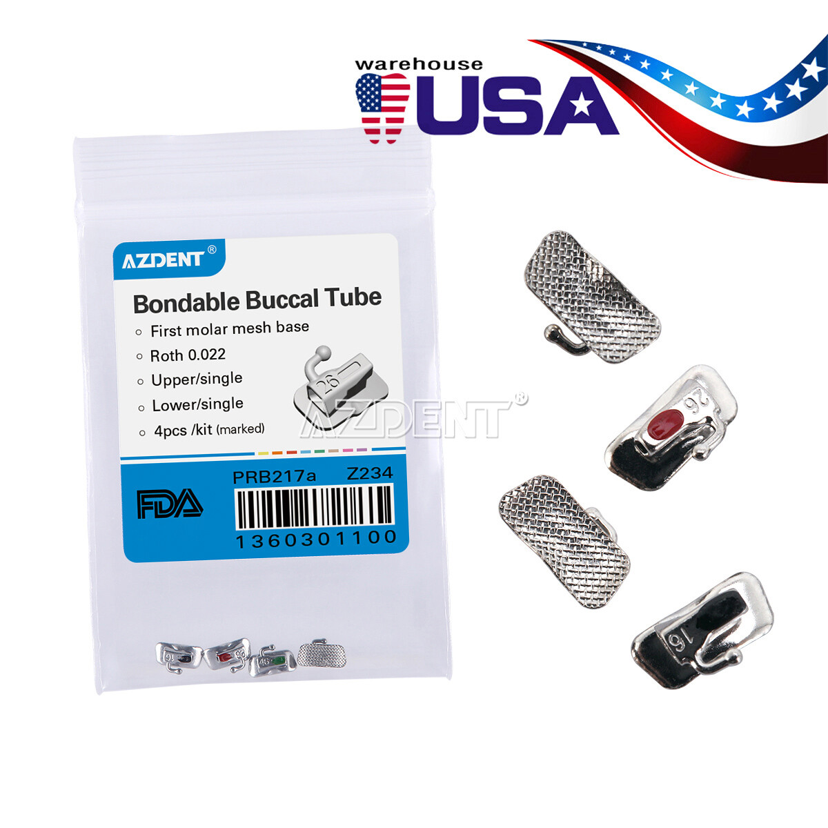 AZDENT Dental Orthodontic 1st Molar Buccal Tubes Bondable MBT/Roth.022 Non-conv