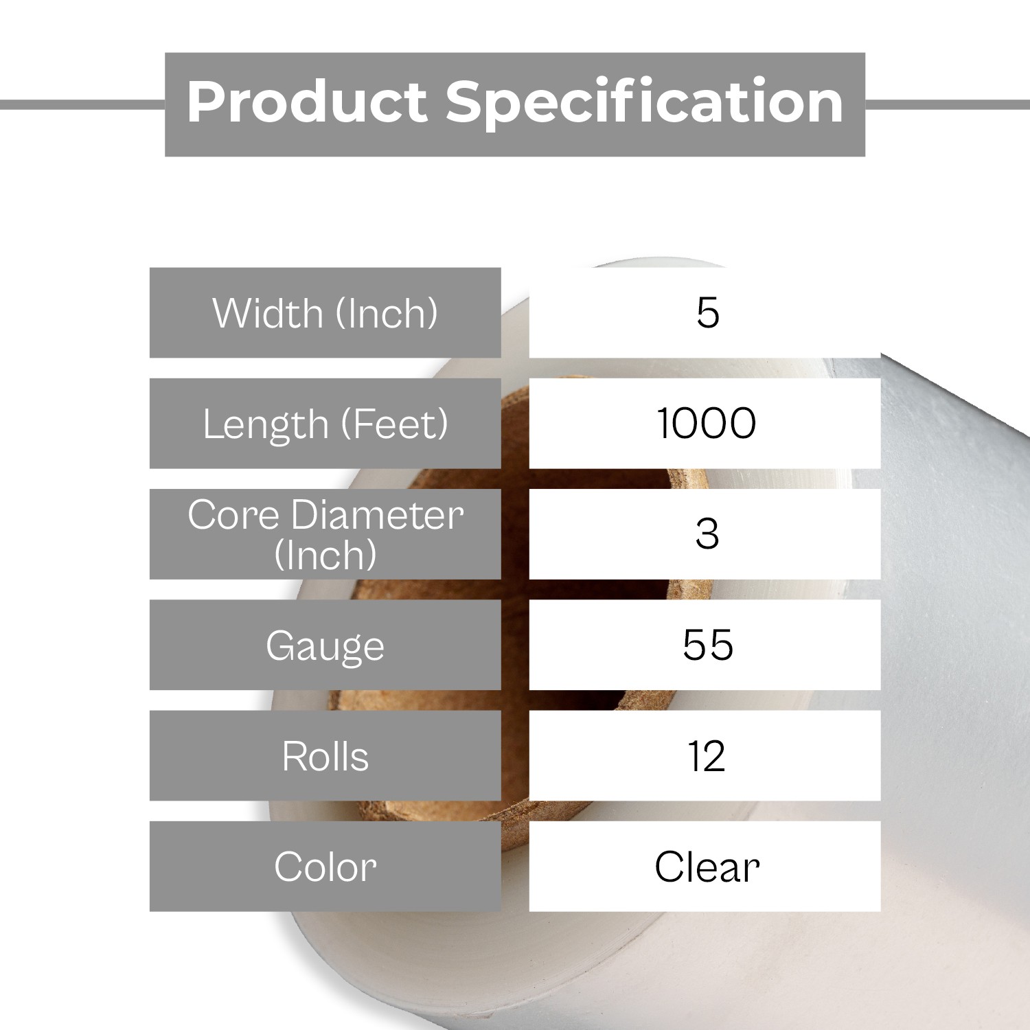 12 Rolls Down Gauge Narrow Banding Stretch Wrap 5″x1000′ 55 Ga Clear Cast Film