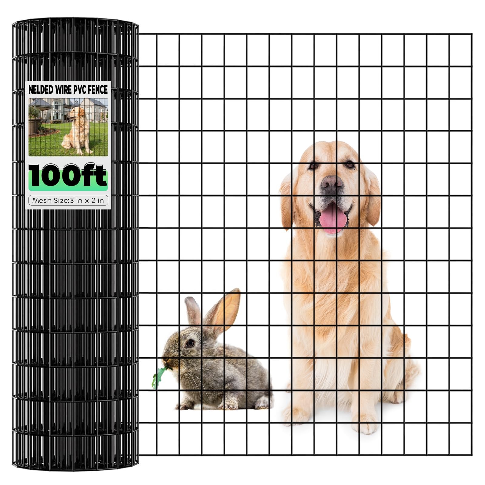 Welded Wire Fencing 36 Inch x 100 Foot, 2 Inch x 3 Inch 16GA Black Hardware C…