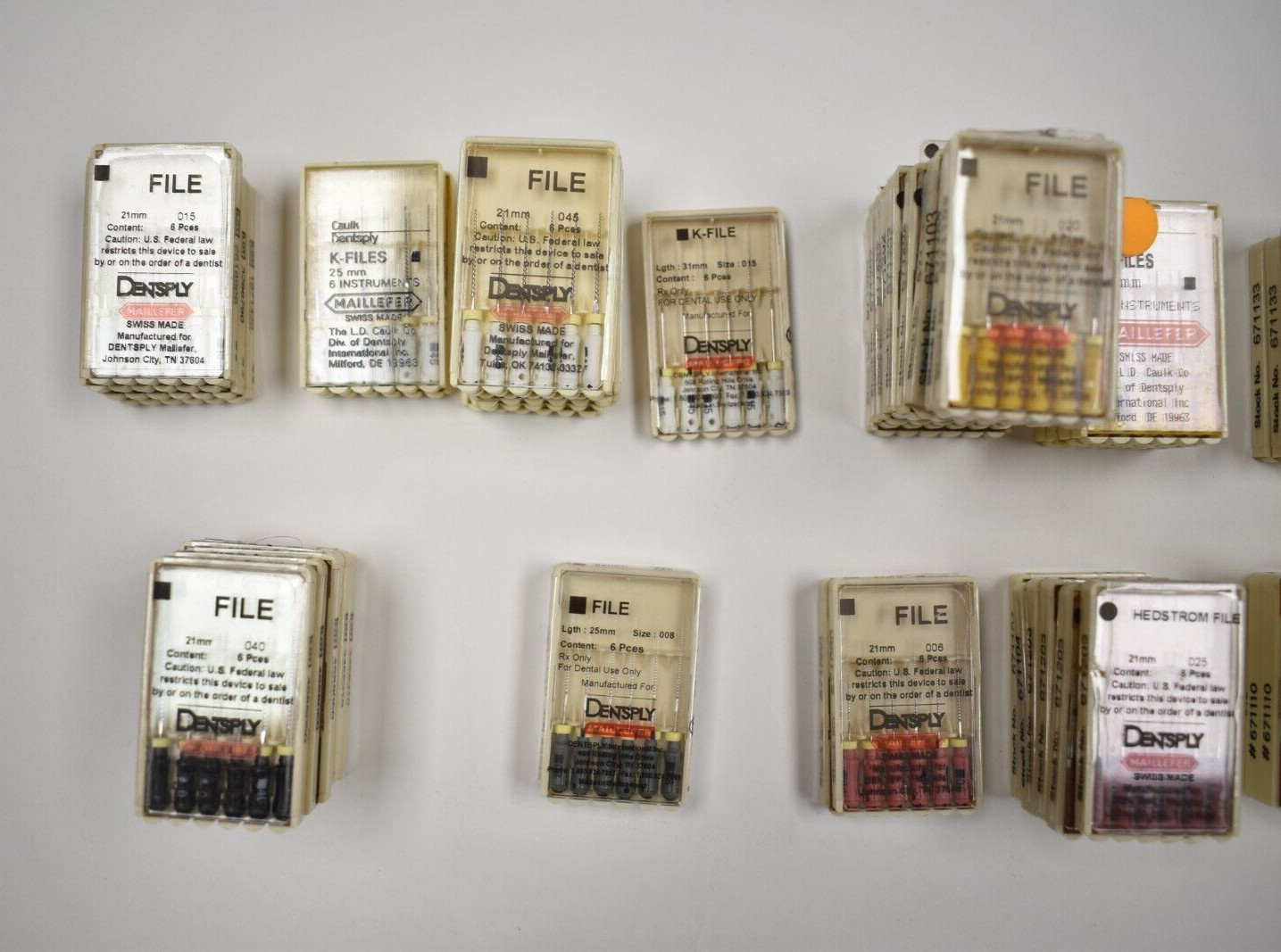 DENTSPLY Endodontic K-FILES Various Sizes 105 Boxes 630 TOTAL File Instruments