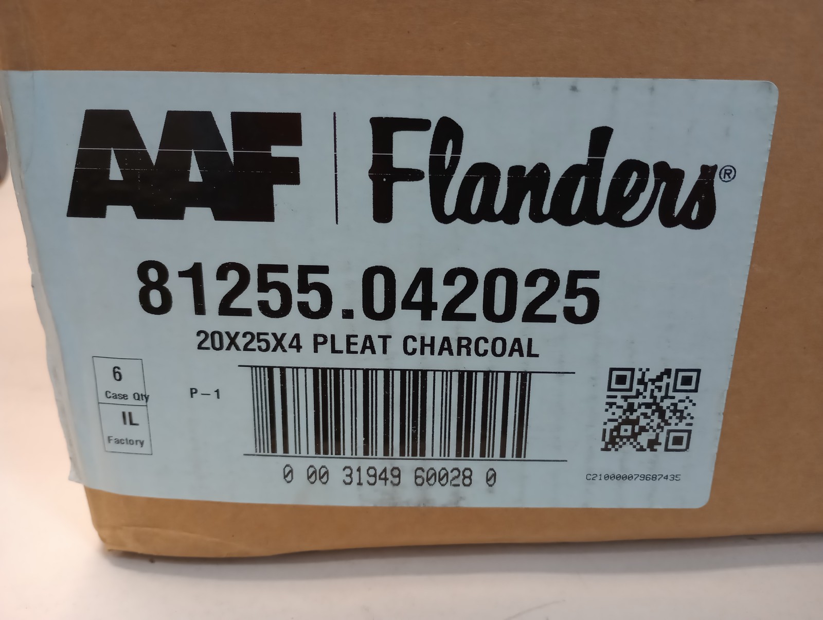 AAF Flanders 81255.042025 Pleated Carbon Filter 20x25x4 (Box Of 6)