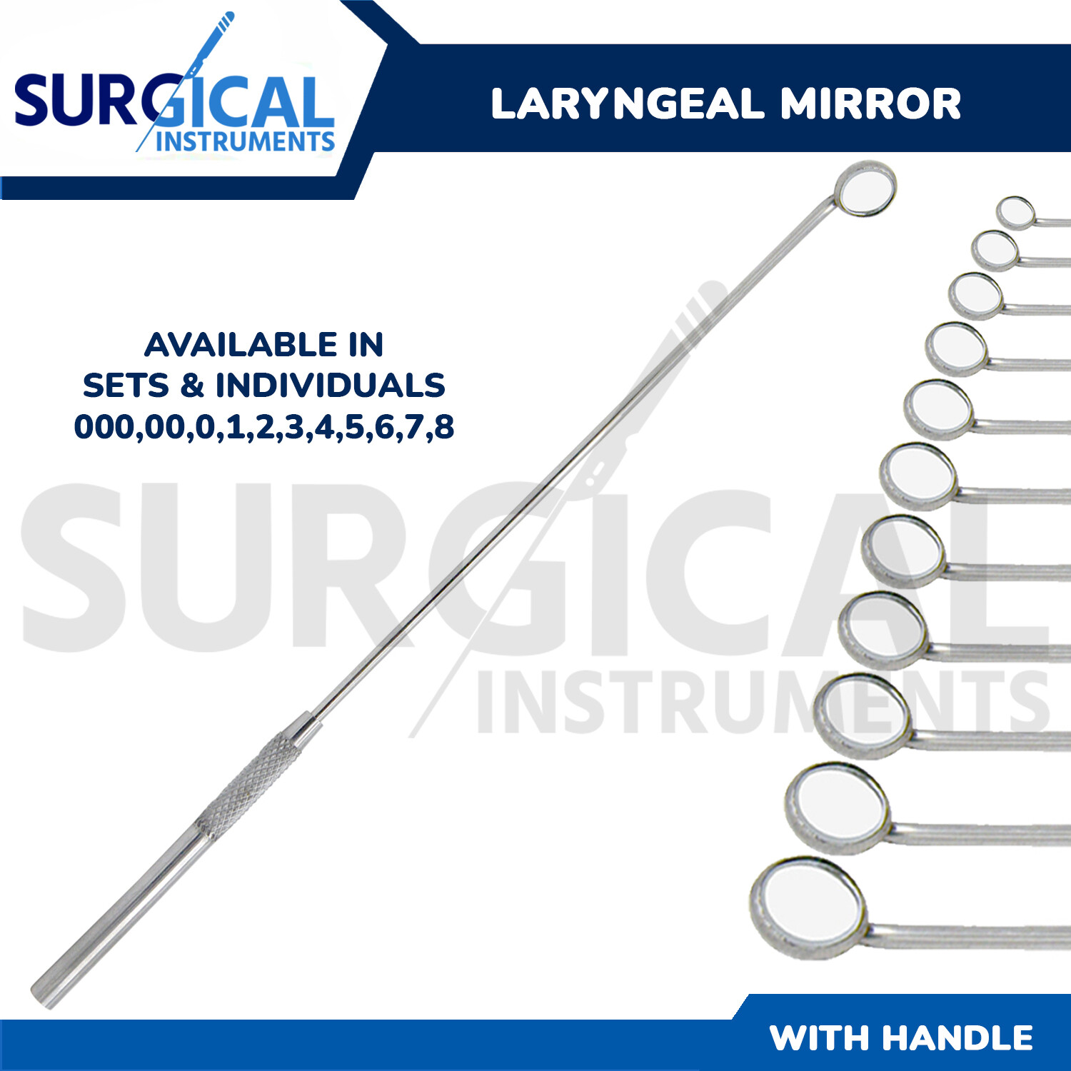 Laryngeal Mirror with Handle #000, #00, #0, #1, #2, #3, #4, #5, #6, #7, #8