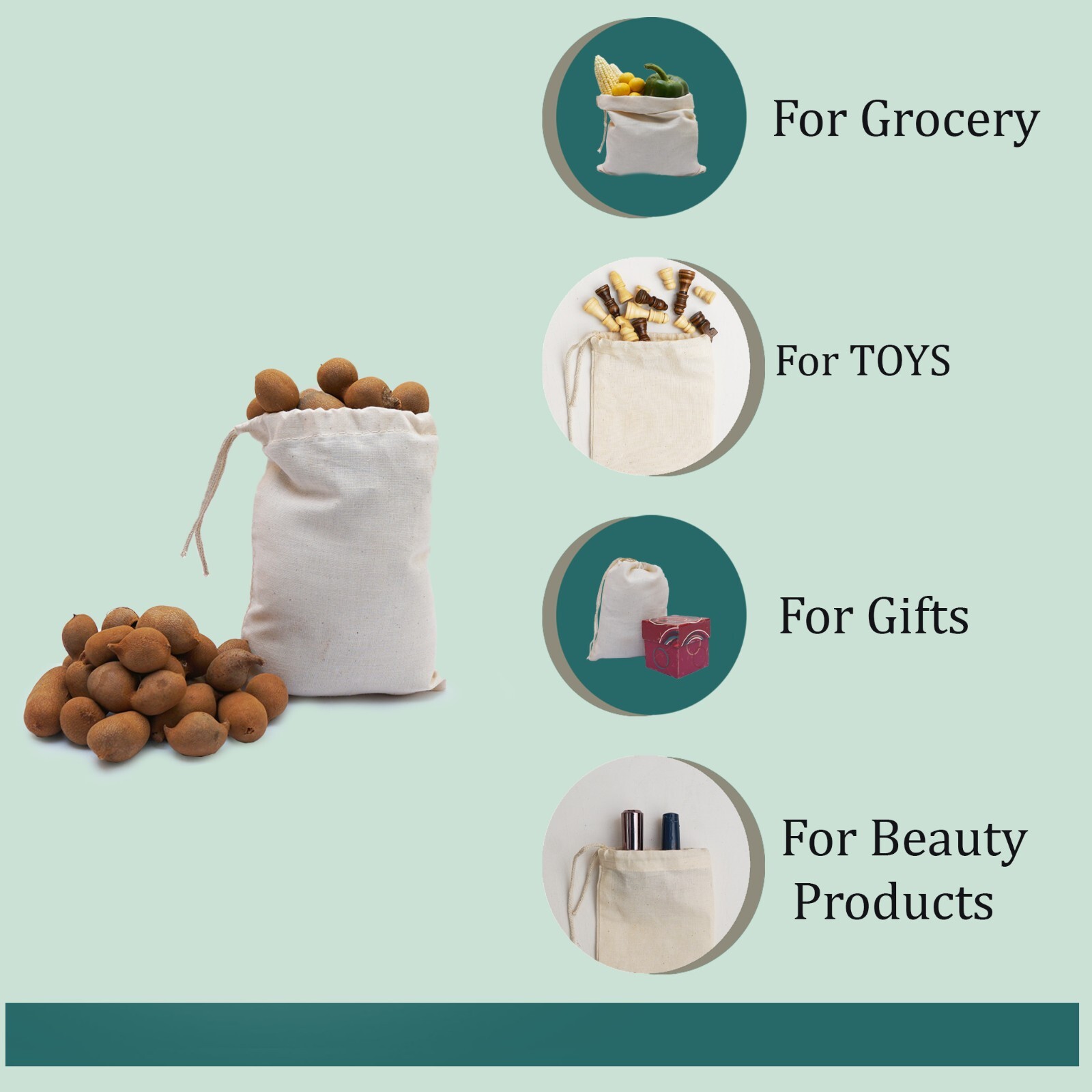 Cotton Single Drawstring Reusable Storage Natural 100% Cotton Muslin Bags