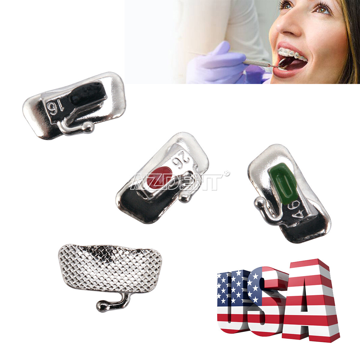 AZDENT Dental Orthodontic Bondable Buccal Tubes 1st Molar Non-Conv MBT/Roth.022