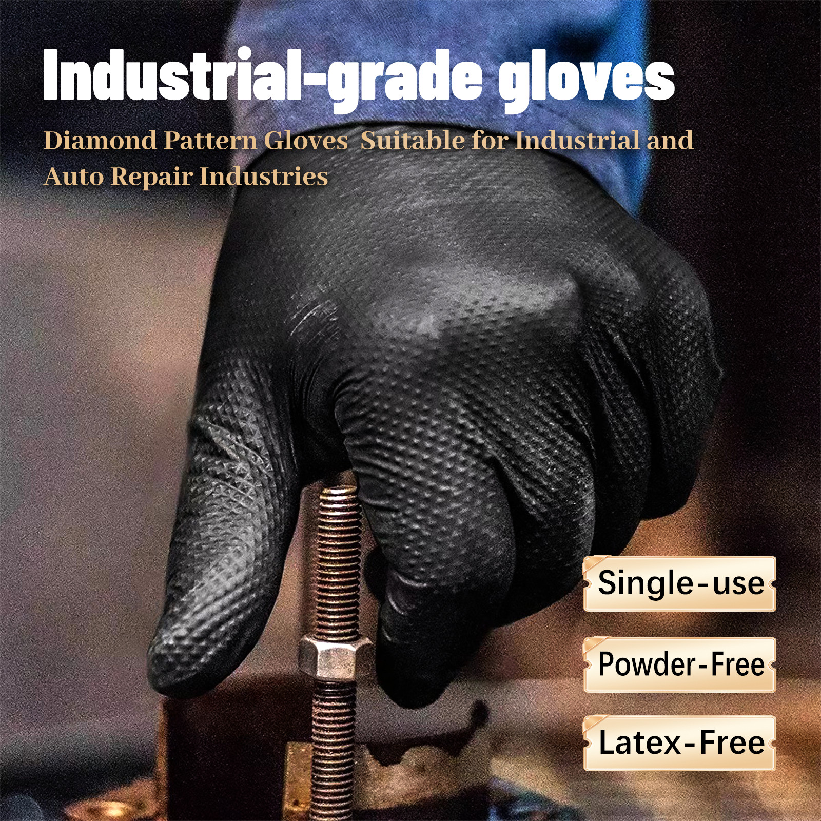 100Pcs 8Mil Heavy Duty Nitrile Gloves, Diamond Grip, Orange Latex &Powder Free