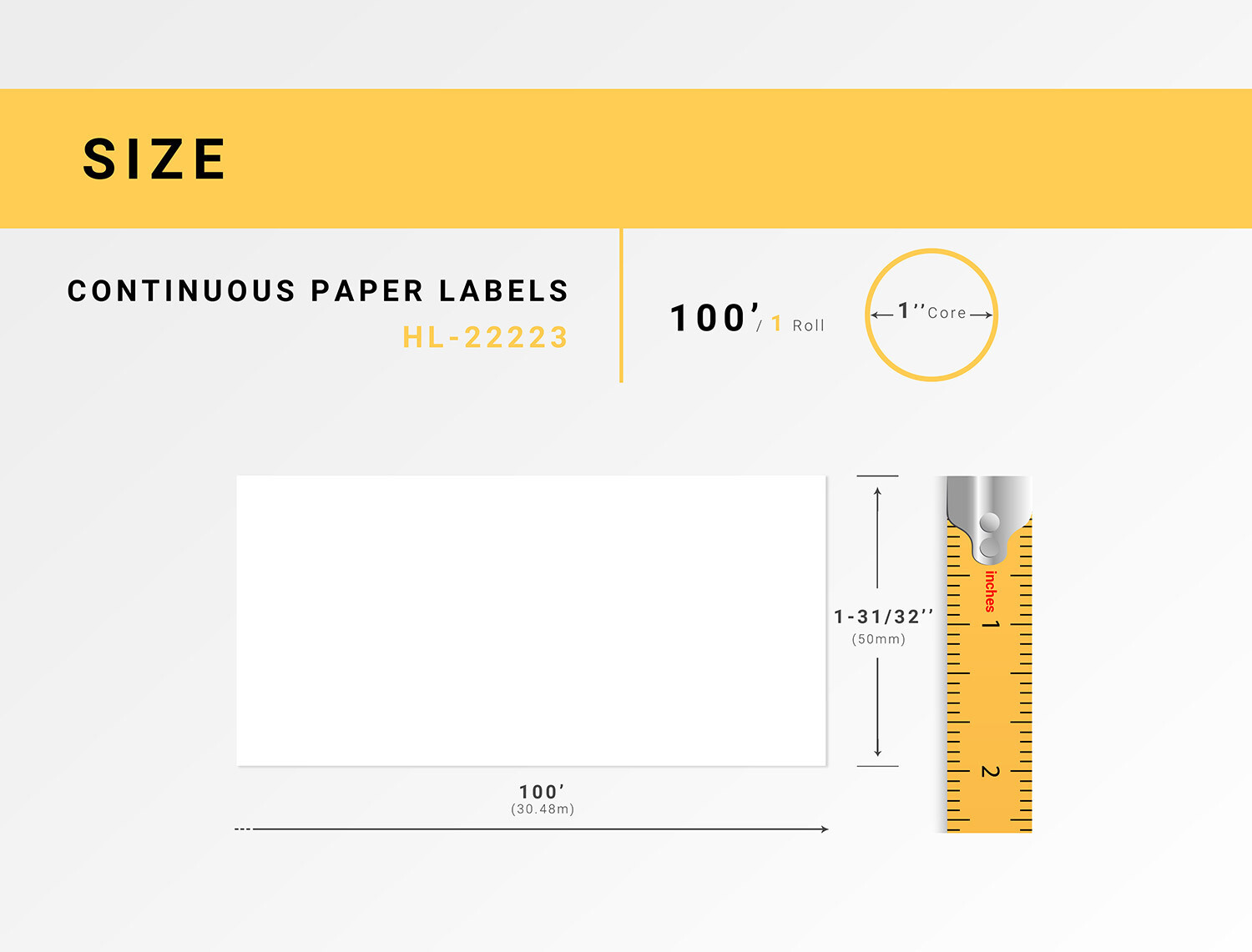 Non-OEM Fits BROTHER DK-2223 Continuous Labels (1-31/32″ x 100 feet) (12) Rolls